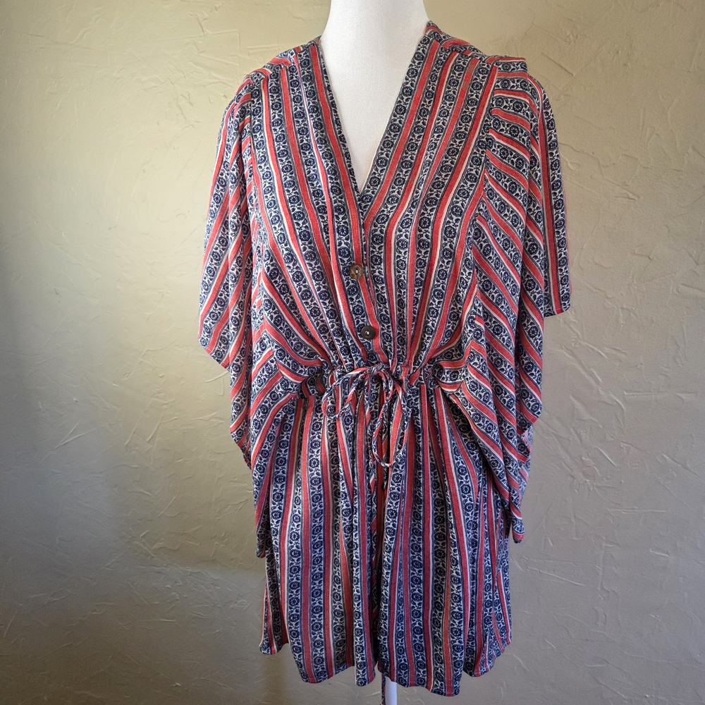 Olivaceous Red and Blue Striped Button Front Shirt Dress Size S